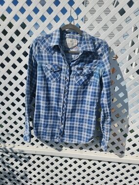 Maison Scotch Vintage Blue Button Down Plaid Size Small